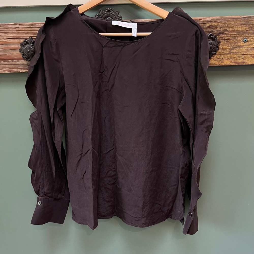 See By Chloe Ruffle Sleeve Blouse Black Chocolat Brown Viscose Top 38